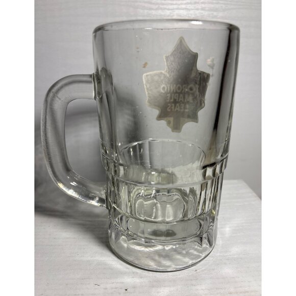 Beer Mug Toronto Maple Leafs Decal Clear Glass With Handle 6" Tall HEAVY - Picture 6 of 11